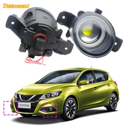 2 X LED COB Fog Light Angel Eye Daylight H11 Car Front Glass Lens Fog Lamp DRL For Nissan Pulsar Tiida C13 Hatchback 2014-2018