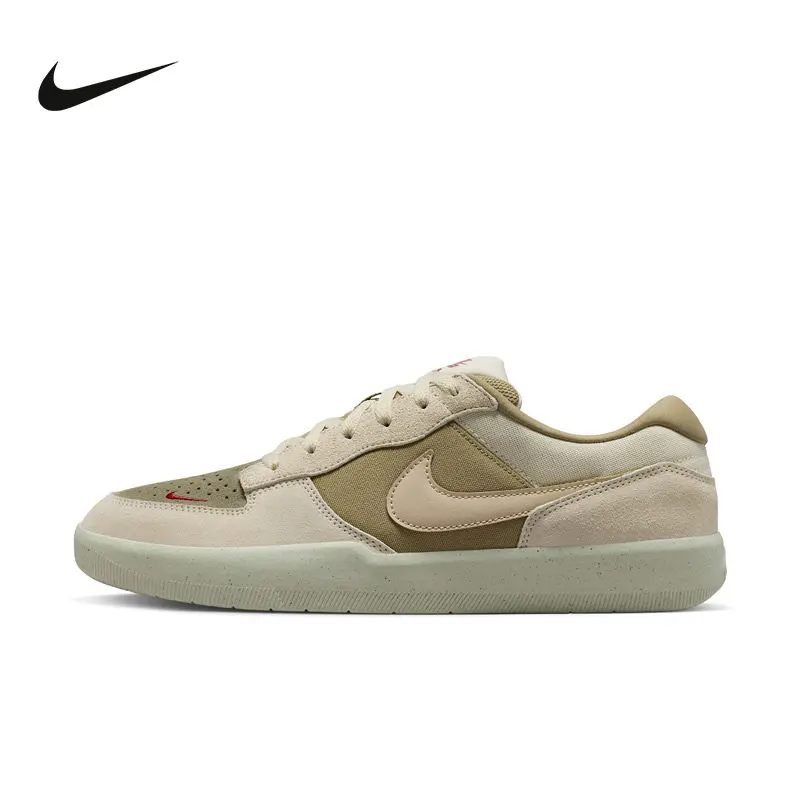 Nike Dv5477-106 Olive Red Mixed Material Low Top Perforated Toe Tri-Star Rubber Outsole Casual Skate Sneakers