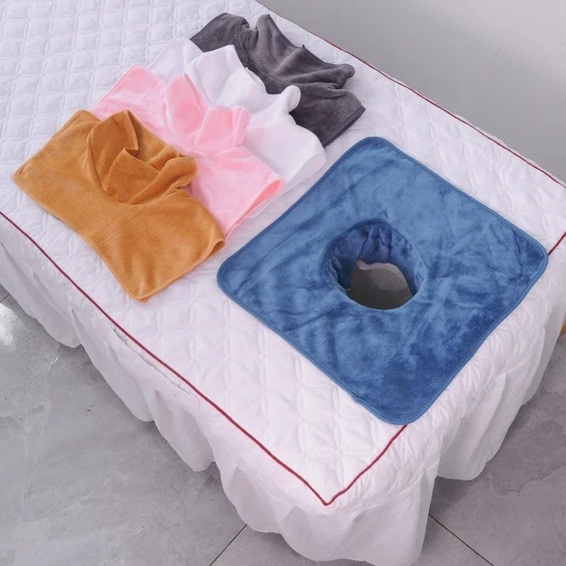 Square 35*35cm Velvet Thickened Beauty SPA Massage Table Planking Face Towel with Face Berath Hole SPA Massage Bedspread Towel