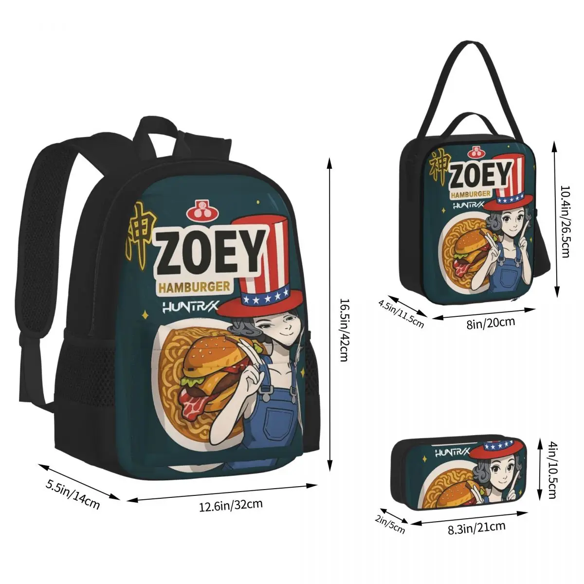 زوي رامين نكهة 3 قطعة/المجموعة على ظهره للمراهقين K-Kpop D-Demon H-Hunters حقيبة كتف حقيبة الغداء مقلمة
