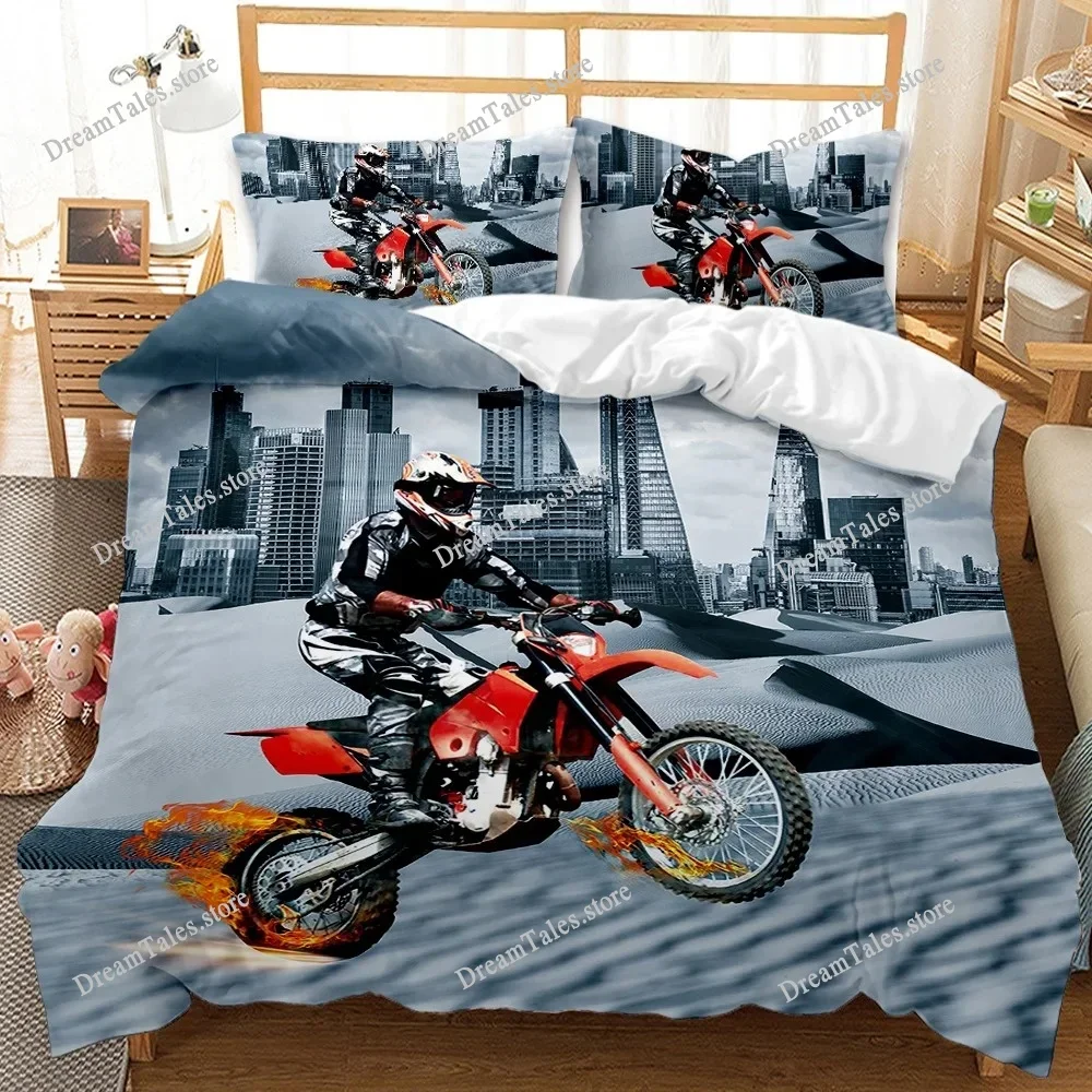 Dirt Bike Bedding Sets Motocross Racer Duvet Cover Set Boys Comforter Cover Set,Kids Extreme Sports Style Bedding Set741