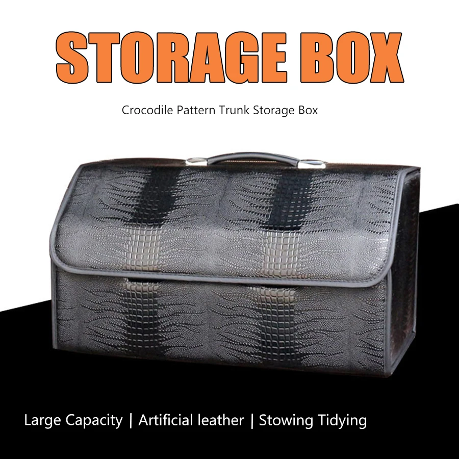 Crocodile Pattern Trunk Storage Box Artificial Leather Large Storage Bag Folding Organizer Boxs Waterproof  Auto Accessories