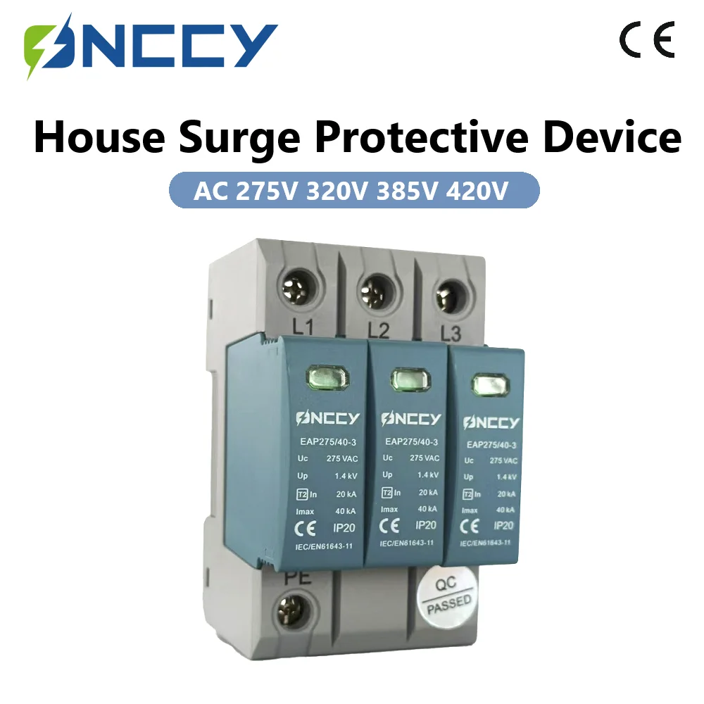 

ONCCY 3Pole Surge Protector 40KA, AC275V-AC420V , SPD Din Rail,Surge Arrester Lightning Protector