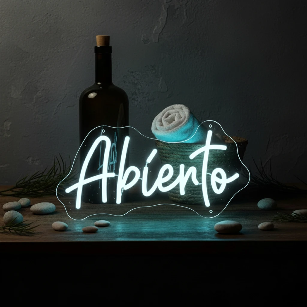 Spanish Abierto Open Neon LED Sign - Bright Visible for Retail Shops/Cafés/Bakeries, Hanging Wall Window Room Decor for Business