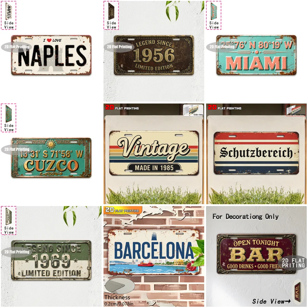 Vintage City Coordinate Bar Year Slogan License Plate Metal Tin Sign Retro Wall Decor For Bar Cafe Home Garden