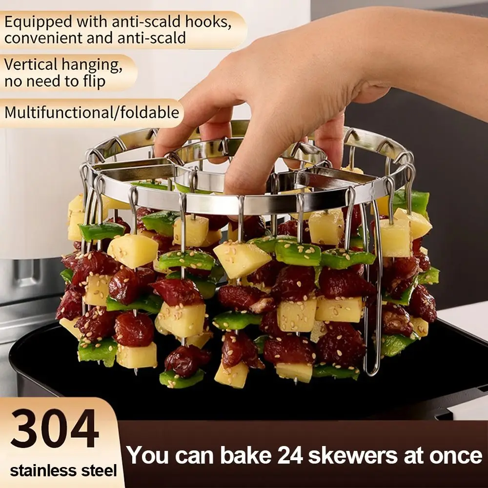 

304 Stainless Steel Air Fryer Grill Thickened Foldable Barbecue Grill with Grilled Skewers Portable Hanging Skewers Rack