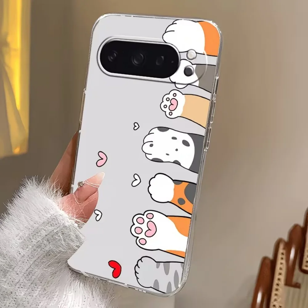 Cartoon Cat Paw Print Crystal Clear Silicone Phone Case For Google Pixel 10 9 8 7 6 Pro XL 9a 8a 7a 6a Shock-Absorbing Cover view 2
