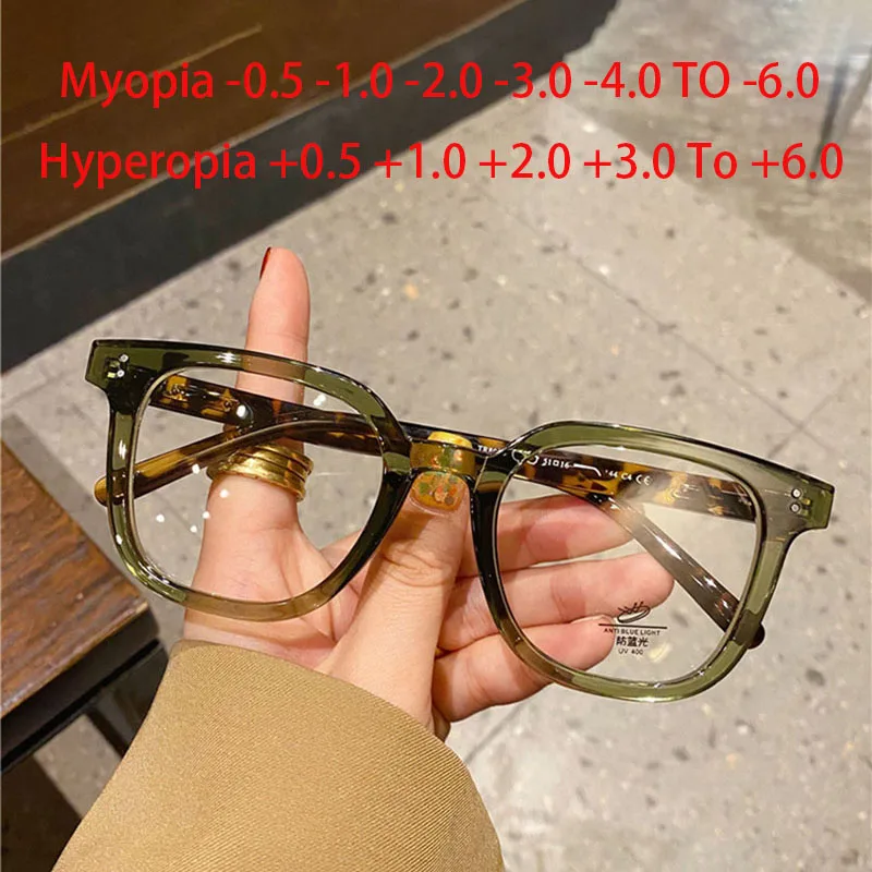 Green Leopard Frame Clear Lens Glasses Square Myopia Nerd Spectacles Degree -0.5 -1.0 -2.0 to -6.0