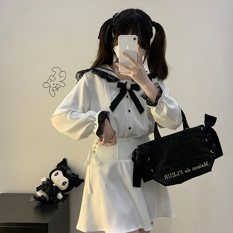 Kawaii Women Shirts Lolita Y2K Cute Japanese Style Blouse Elegant Long Sleeve Sweet Tops Casual Office Ladies Aesthetic Shirt