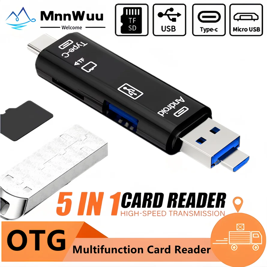 

Многофункциональное устройство чтения карт памяти OTG 5 в 1, тип C/USB/микро-USB/TF/SD, USB-флеш-накопитель, аксессуары для мобильных телефонов и ПК