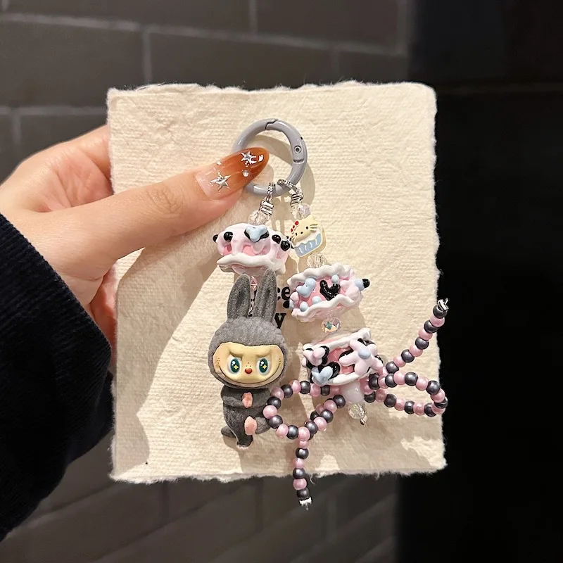

Gorgeous Cartoon Labubu Mobile Phone Lanyard Bag Pendant Decorative Chain Luxury Crybaby Hand-painted Beads Keychain Strap Gifts