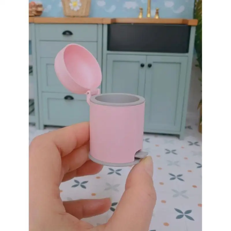 112 Dollhouse Garbage Can Miniature Trash Bin Foot Operated Model for Living Room Kitchen Scene Decor