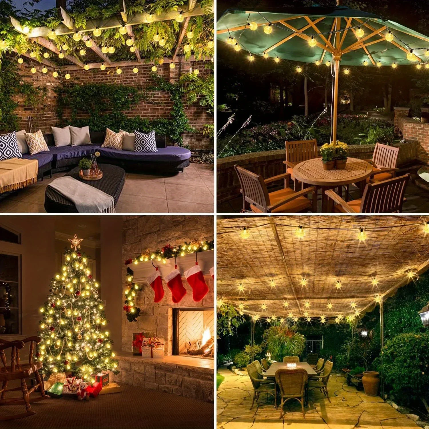 Tira de luces con bola de cristal USB resistente al agua IP65, 50/80 LED, luz cálida con control remoto, 8 modos para Navidad, jardín, fiesta, decoración de boda