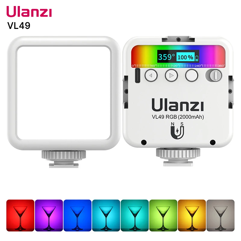 Ulanzi VL49 RGB Camera Light LED Video 2500K-9000K 800LUX Magnetic Mini Fill Light 3 Cold Shoe 2000mAh Type-C for Youtube