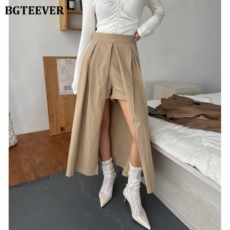 BGTEEVER Stylish High Waist Ladies Split Long Skirts Spring Summer Casual Loose Women A-line Skirts