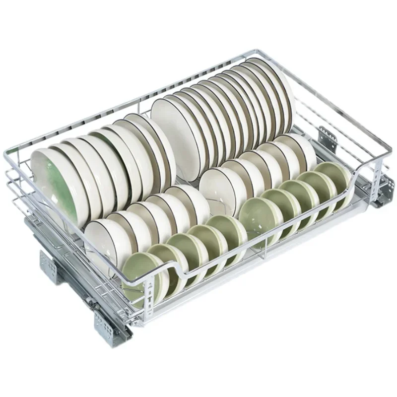 

Single layer depth 47 pull basket 304 stainless steel kitchen cabinet drawer type bowl basket dish basket buffer damping