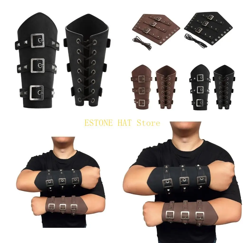 

49MF мужские средневековые наручи на запястье на шнуровке для Хэллоуина косплей пиратский рыцарь наручные гвардии