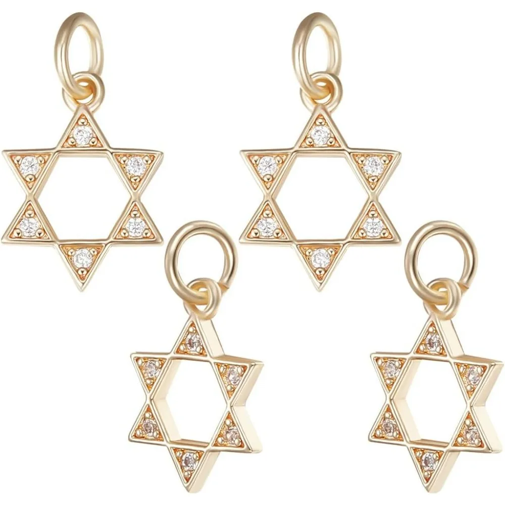 1 Box 16Pcs Star of David Charms 14K Gold Plated Small Star Pendant Charms with Cubic Zirconia with Jump Ring for DIY Crafts kit