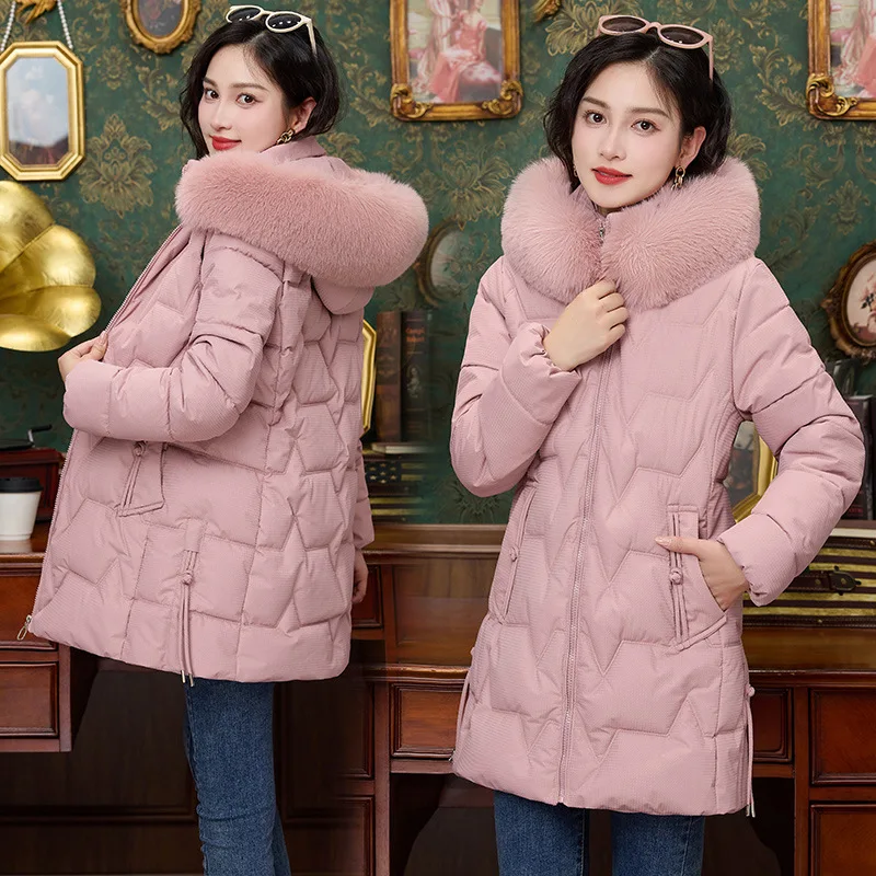 Winter Women Jacket Parka Big Fur Collar Hooded Thick Warm Female Coat Casual Outwear European College Student Tops -30 Degrees