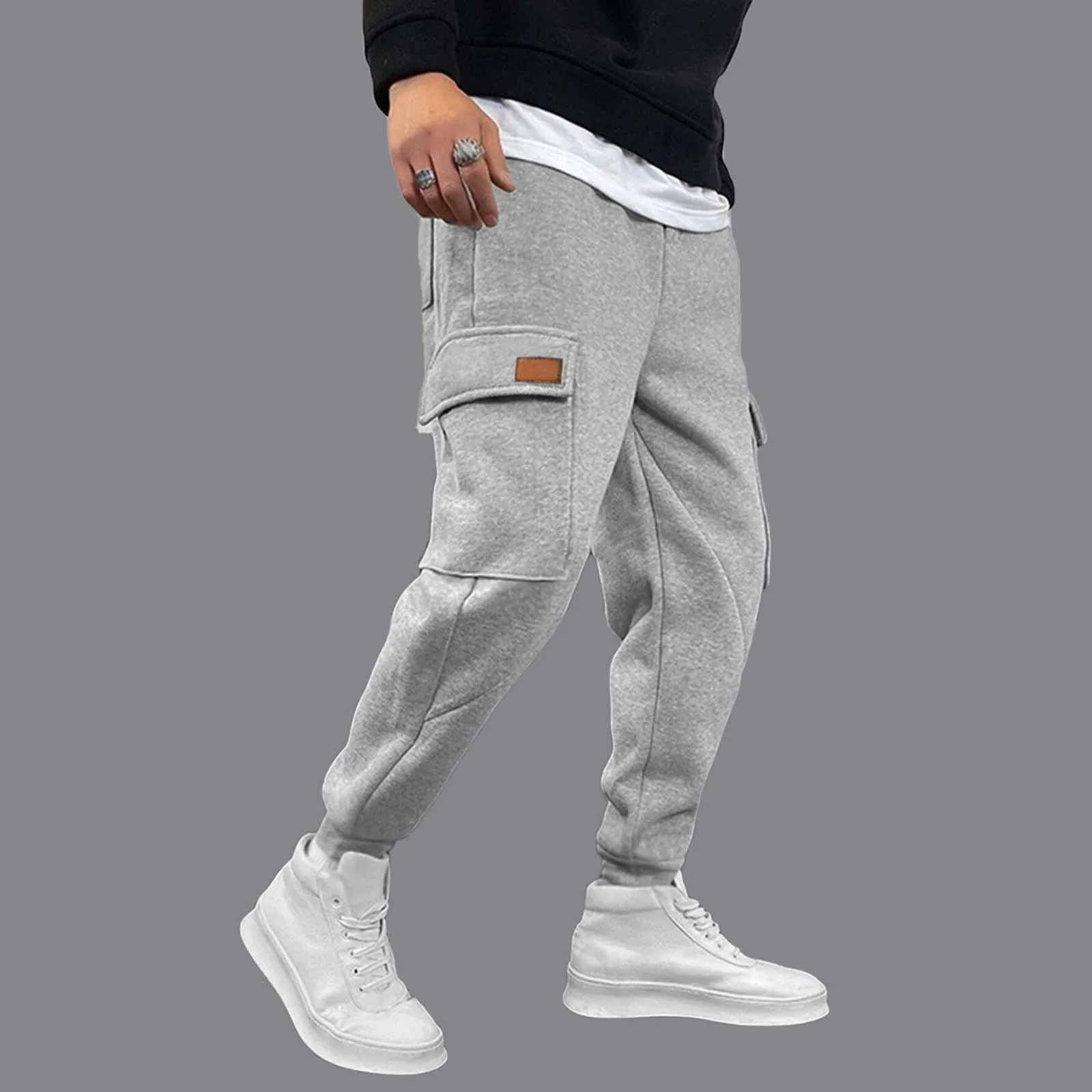 

2024 Men Hiking Cargo Pants Relaxed Fit Drawstring Elastic Waist Joggers Sweatpants Sports Athletic Trousers With Pockets