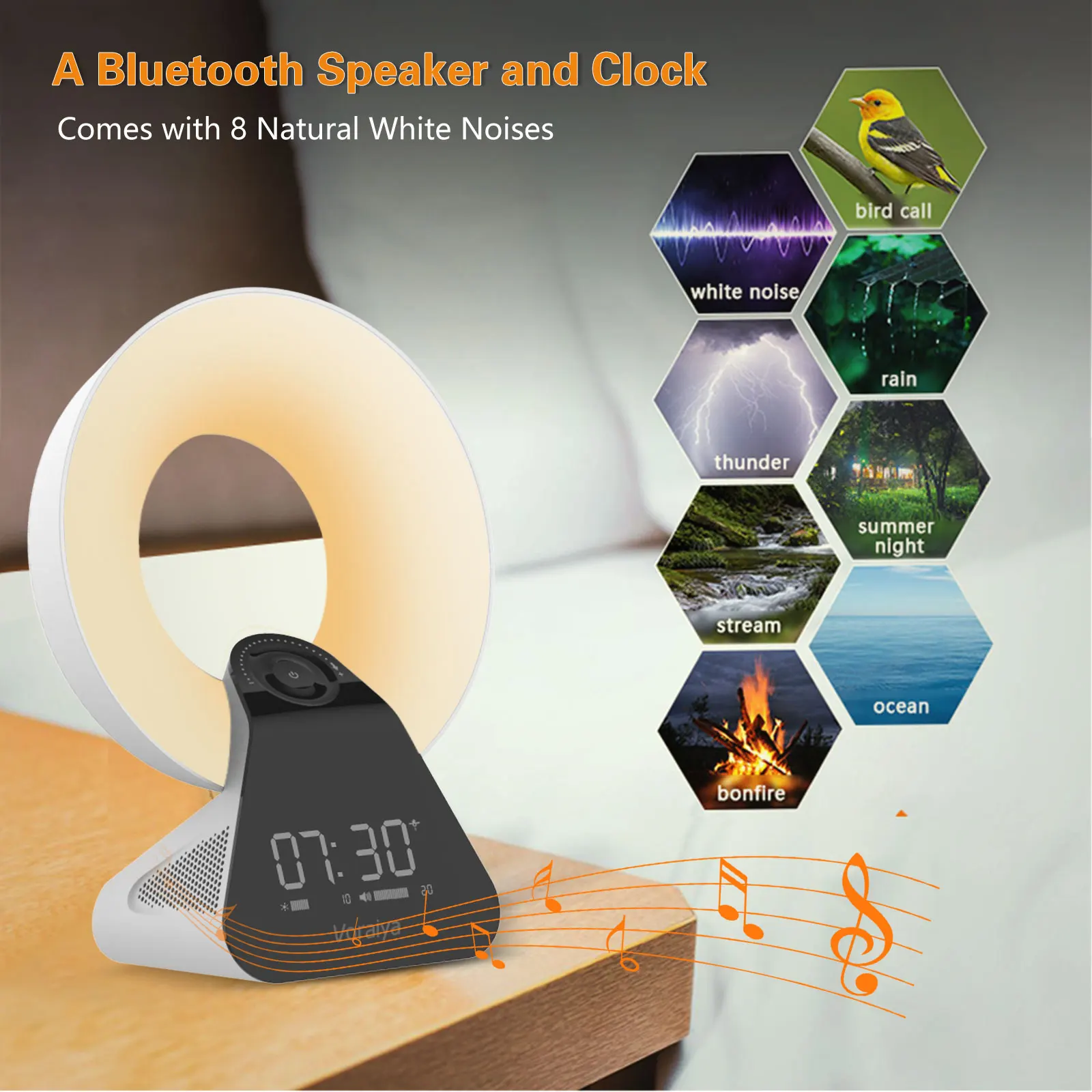 Light Therapy Lamp with Bluetooth Speaker 10000 Lux 3 Timing Mode Bright Sun Lamps Remote Control Stepless Brightness Lift Mood