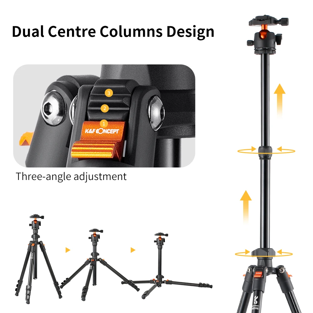 K&F CONCEPT Camera Tripod Stand for DSLR Cameras  Photography Tripod Carry Bag Aluminum Alloy 160cm Payload 8kg Low Angle