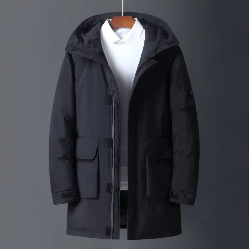 Heren Winter Lange Donzen Jassen Met Capuchon Casual Eendendons Jassen Meerdere Zakken Mannen Buiten Winddicht Warm Parka 'S Herenkleding