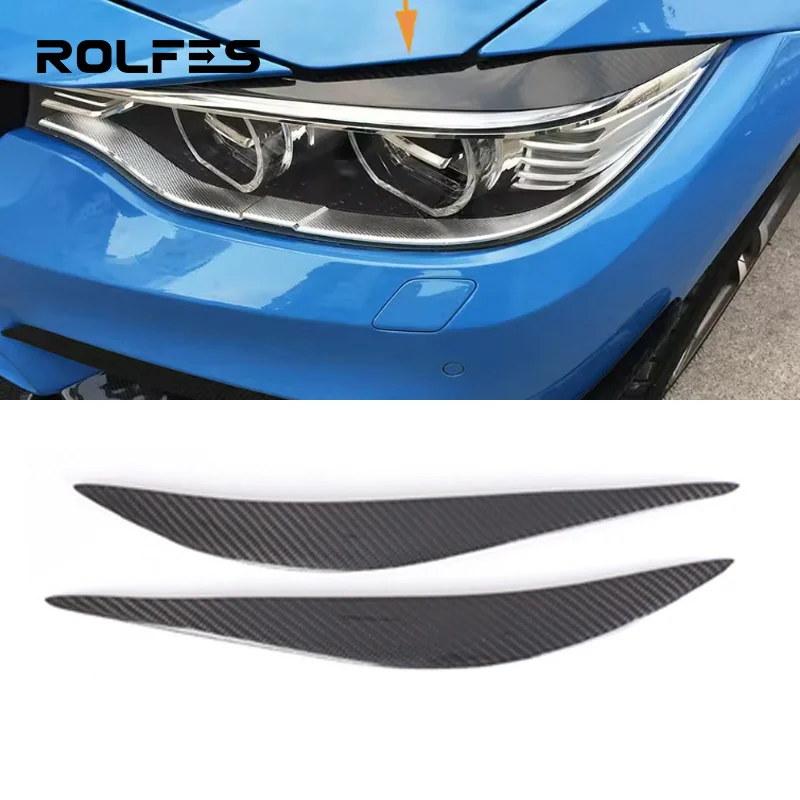 

ROLFES 2Pcs Carbon Fiber Car Headlight Eyebrows Eye Lid Cover Moulding Trims For BMW 4 Series F32 F33 F36 M3 F80 F82 F83 M4