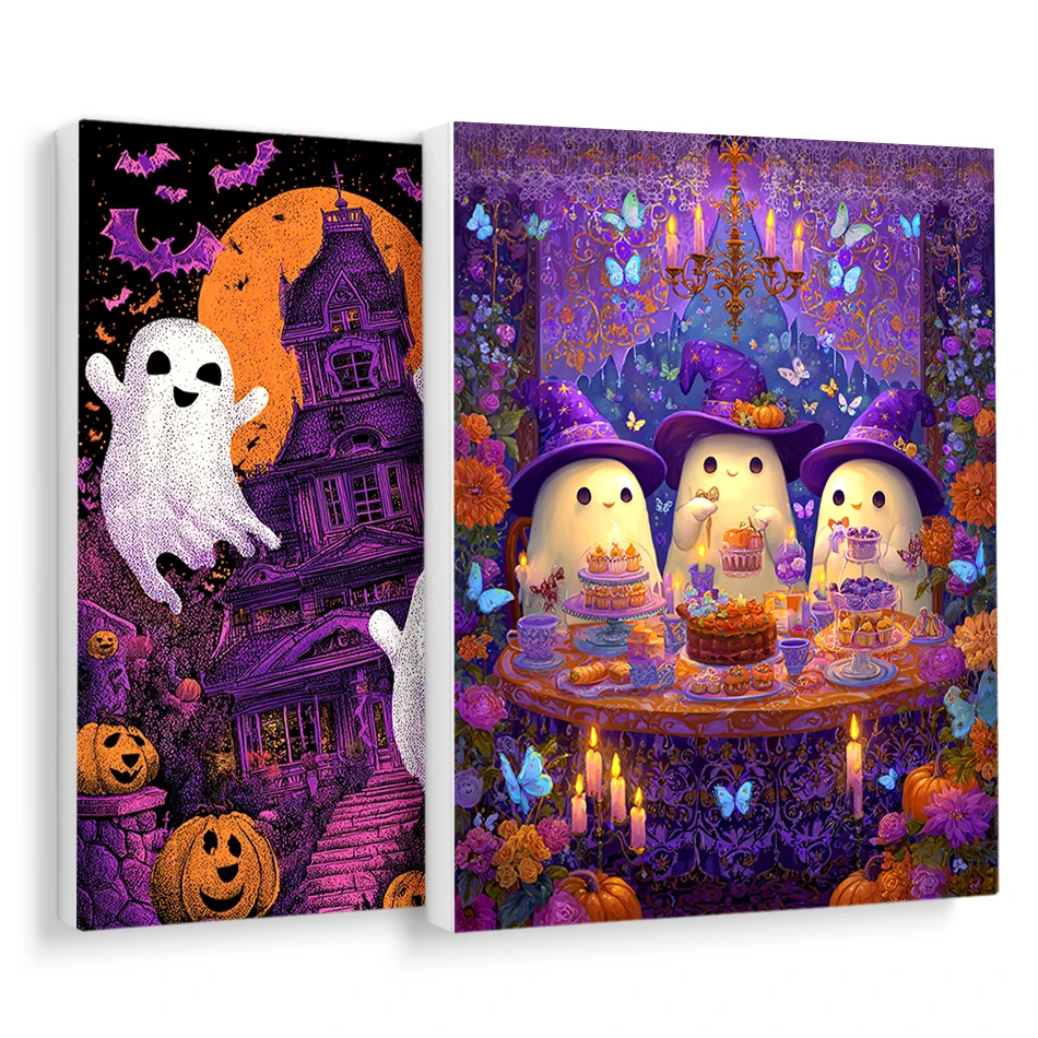 

RUOPOTY Painting Paints By Numbers Cute Ghost Family Halloween Festival Gift Paint Pictures By Numbers Acrylic Artwork Wall Art