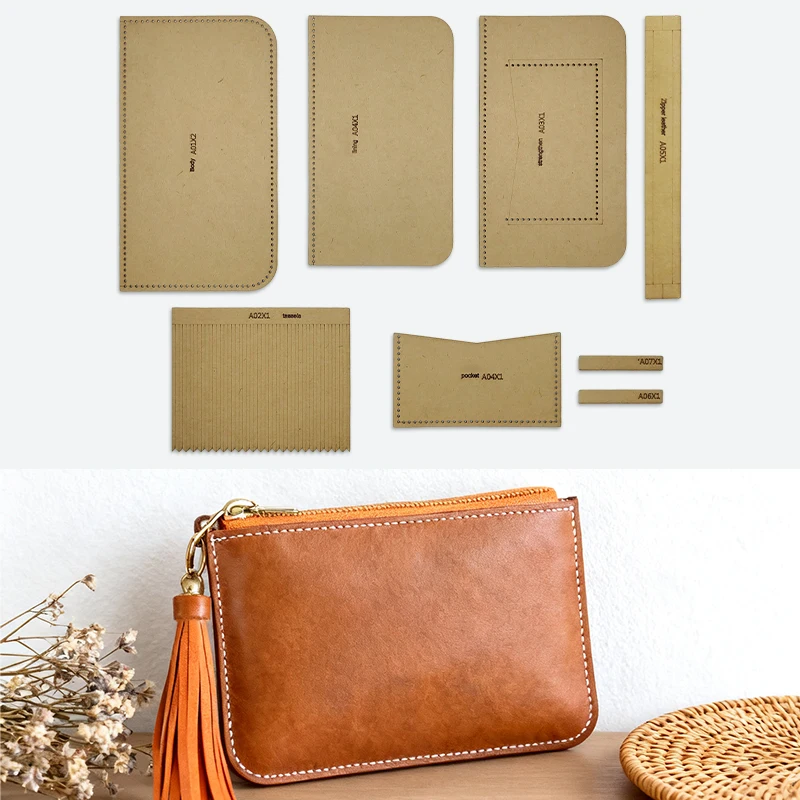 YOMDID 8PCS Brieftasche Machen Liefert DIY Quaste Zipper Handtasche Machen Kraft Papier Vorlage Handgemachte Leder Werkzeug Vorlage