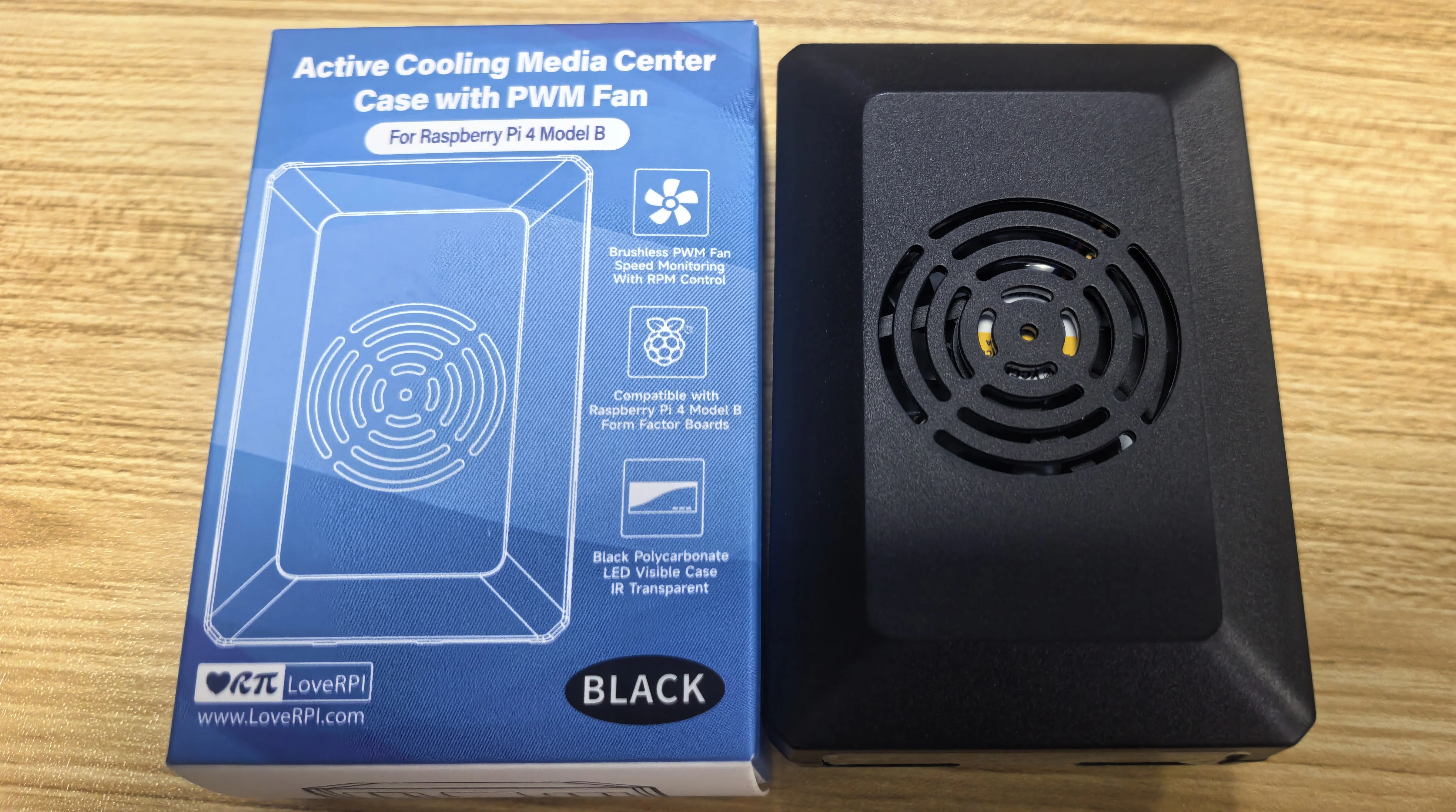 LoveRPi Active Cooling Media Center PC Case for Raspberry Pi 4 Black Aluminum Enhanced Heat Dissipation