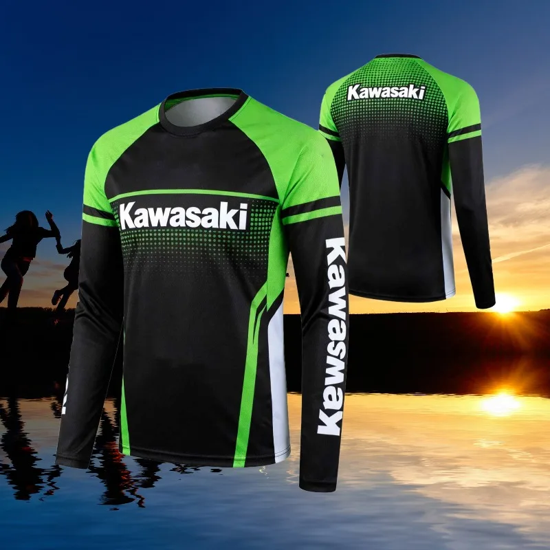 

Kawasaki New 3D Mesh Breathable Quick Drying Cycling Suit for Men and Women Oversized Motorcycle Racing Long Sleeved T-Shirt