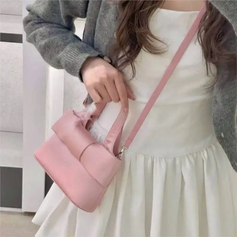 Bloom Sweet Cute Pink Hand Bag Wallet Women Fairycore Aesthetic Bow Satin Handbag Purse Girls Retro Shoulder Crossbody Bags