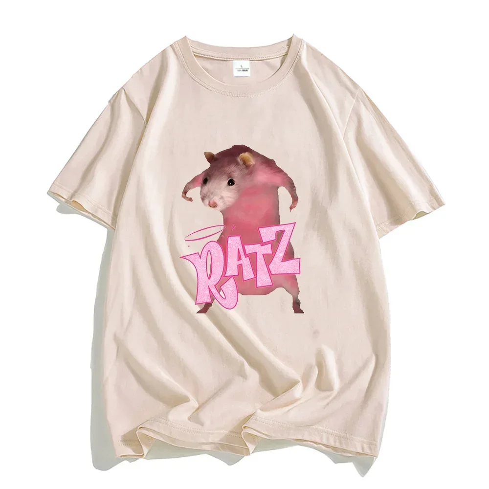 T-shirt damski z kreskówkowym nadrukiem w stylu Ratz mysz casualowa koszulka z krótkim rękawem Casual Kawaii letni Tshirt z okrągłym dekoltem