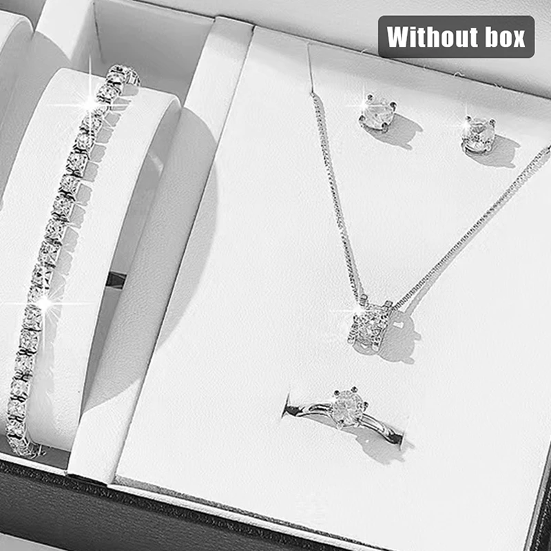 Luxury Women Ring Necklace Earrings Rhinestone Bracelet Female Casual Ladies Jewelry Set Birthday Gifts