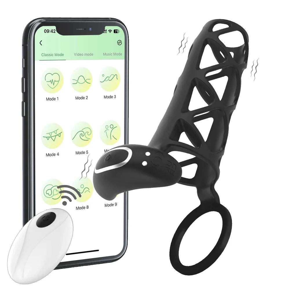 APP التحكم الذكور حلقات القضيب هزاز سيليكون قفص القضيب الخصية الصفن ضبط النفس الجنس لعب للرجال تأخير القذف لعبة الكبار