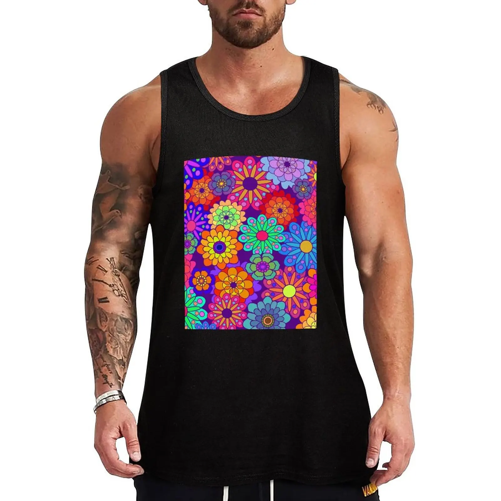 

Flower Power Retro Style Hippy Flowers Tank Top Lightweight Sleeveless T Shirt Basic Casual Top