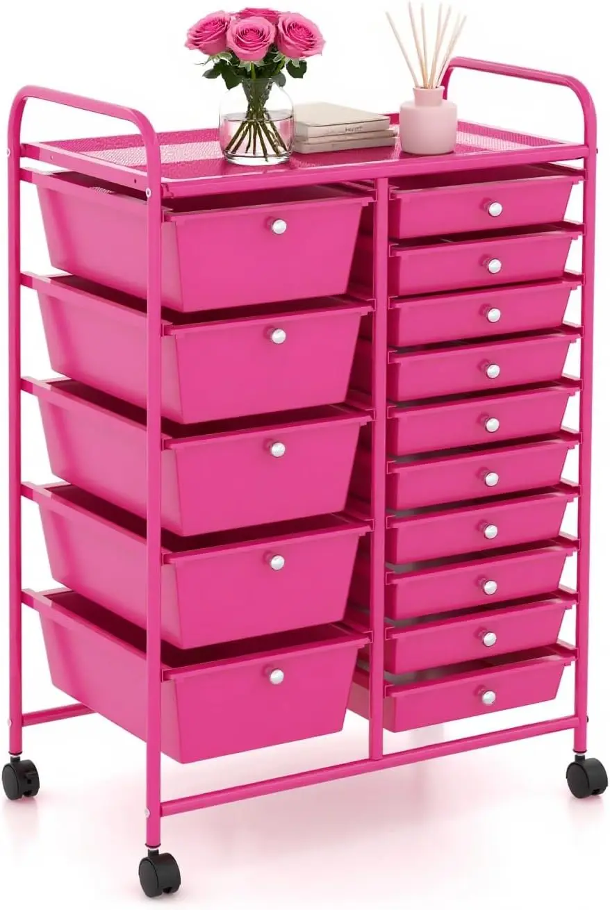 15 Drawer Rolling Storage Cart Removable Drawers Universal Wheels Utility Organizer Tools Scrapbook Paper School Office Home Cla