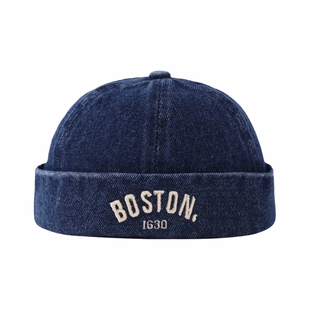 

Детская безкозырковая шапка из денима, регулируемая, однотонная, с вышивкой, синяя, повседневная