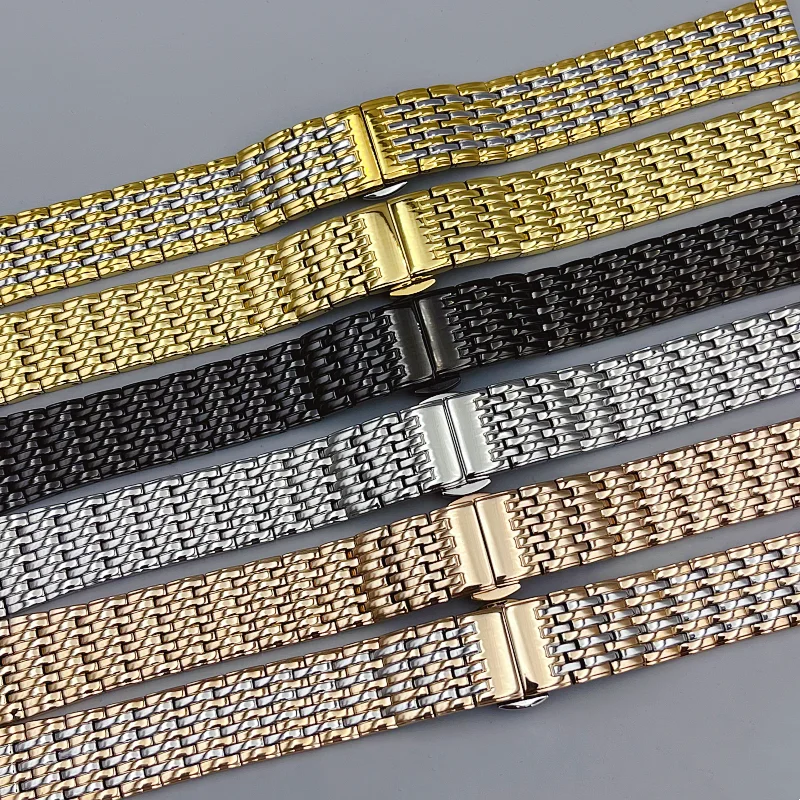 Hochwertiges 13mm 18mm 20mm Edelstahl-Uhrenarmband für Damen/Herren Silber Gold Roségold Uhrenarmband