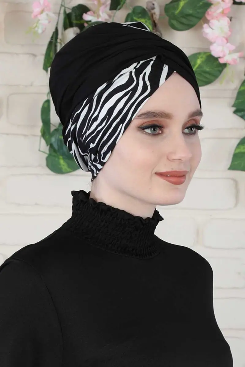 Hijab osso cor sólida e zebra padrão