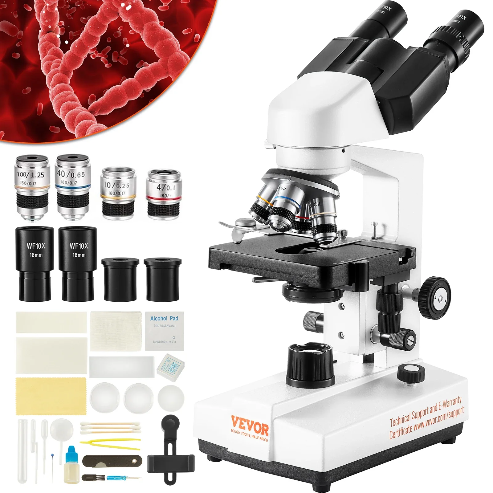 Compound Trinocular Microscope 40X-2500/40X-5000X Magnification Lab Microscope with LED Illumination & External Interface