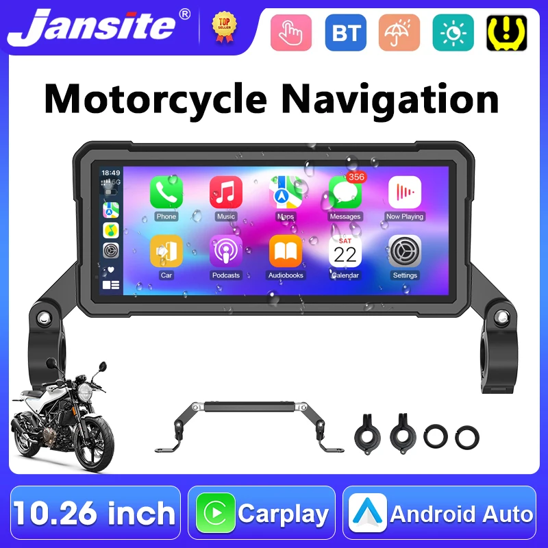 Tragbares 10,26 Zoll Motorrad-PS-Navigationsgerät 4K+1080P Dual-Lens Moto DVR Kabelloses Carplay Android Auto IPX7 Wasserdichtes Display