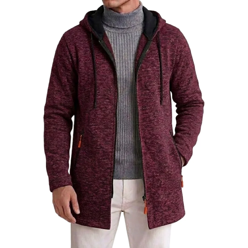 Herren Zip-Hoodie-Jacke, Herbst, lässig, warm, Fleece, Kapuzen-Trenchcoat, Thermo-Winter-Oberbekleidung mit Reißverschlusstaschen, Sweatshirt mit Reißverschluss – Detail 9