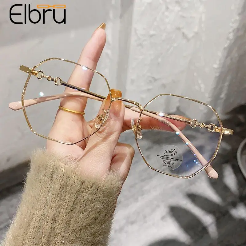 

Elbru Women Anti-blue Light Myopia Glasses Vintage Metal Irregular Nearsighted Eye Glasses Unisex Myopic Eyewear Diopters 0-1-6