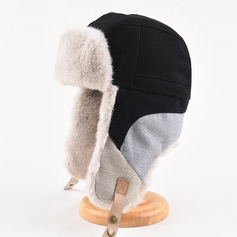 Winter Outdoor Hat Thickened Rabbit Hair Russian Hat Women Man Fur Ushanka Warm Ear Protection Bomber Cycling Skiing Earflaps