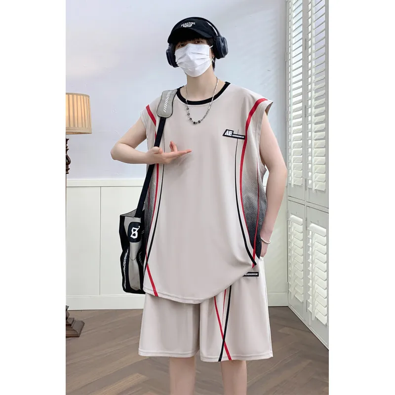 Conjunto Deportivo Informal de 2 Piezas para Hombre, Ropa Deportiva de Moda Urbana, Camiseta y Pantalones, Ropa de Playa para Acampar, Conjunto de Camiseta de Verano
