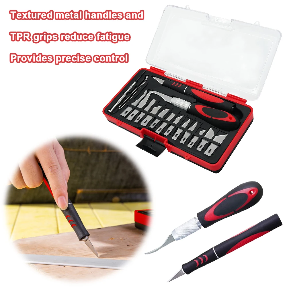

18Pcs Craft Knife Anti-Slip Handle Carving Knife Set Craft Artwork Engraving Cutter Set for Art Modeling Scrapbooking Sculpture