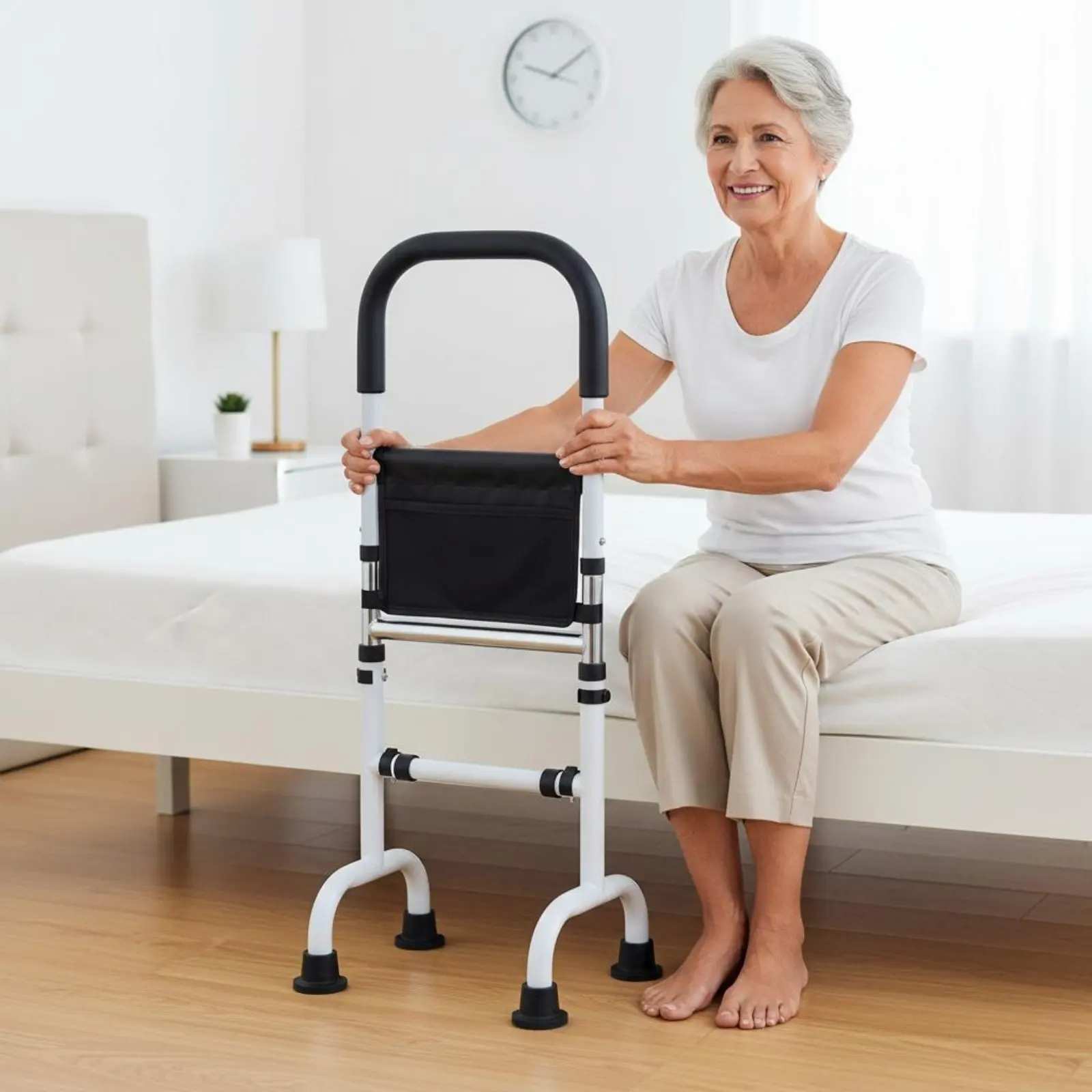 Adjustable Get up Assist Frame With Light Bedside Stand Assist Rail Freestanding Bed Safety Handle Non-Slip Grip for Disabled - view 6