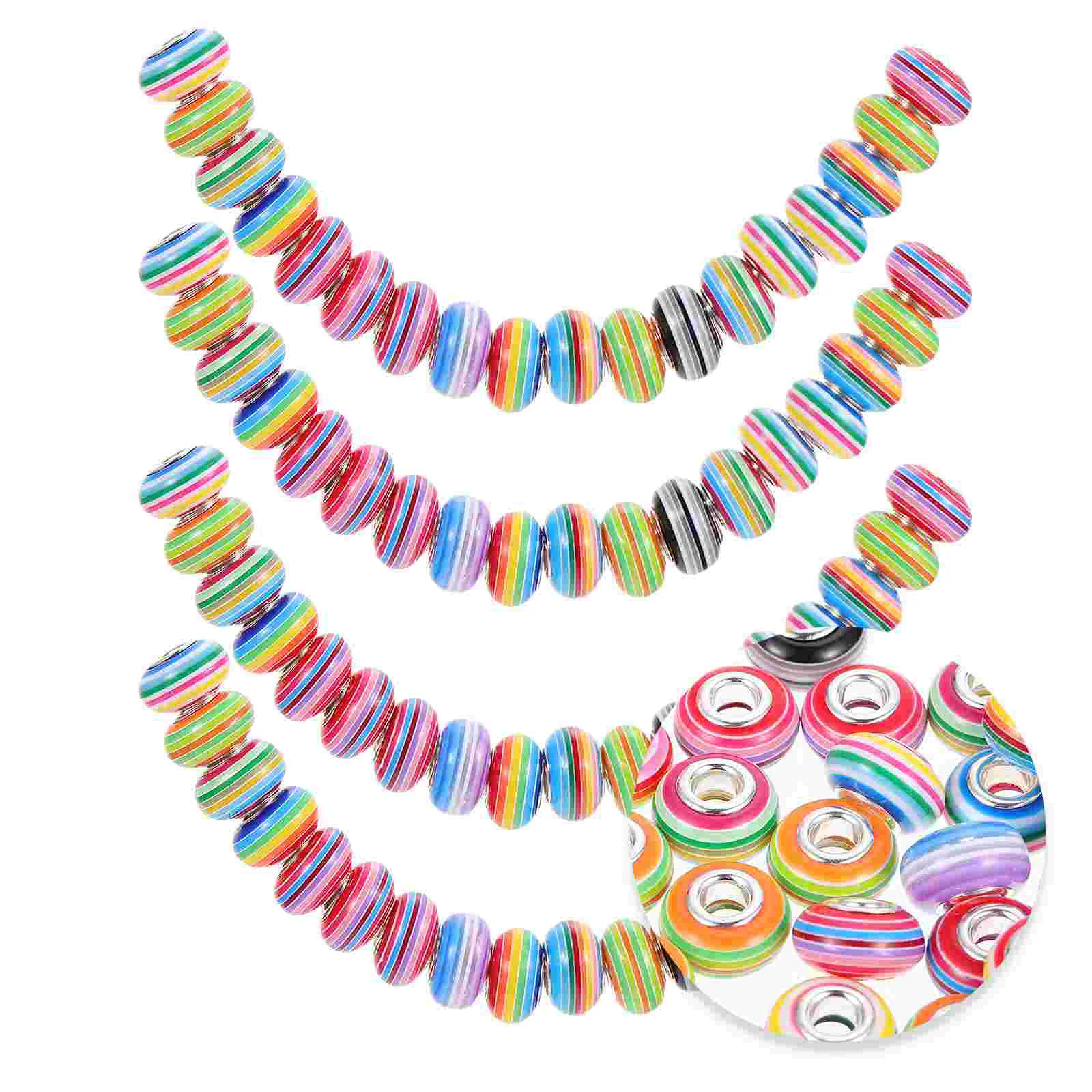 

50 Pcs Striped Rainbow Loose Beads Jewelry Charms Trendy Earrings Acrylic for Alloy DIY Resin Women's Large Hole